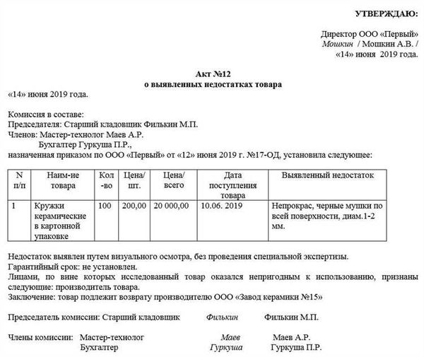 Типичный образец акта выявленных недостатков выполненных подрядных работ в 2022 году