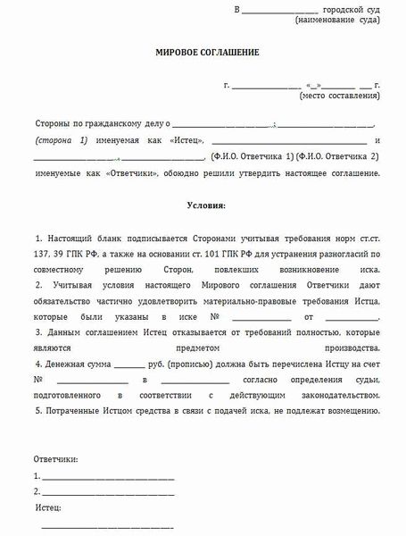 Советы по заполнению формы Мирового соглашения