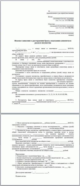 Что включить в исковое заявление о расторжении брака