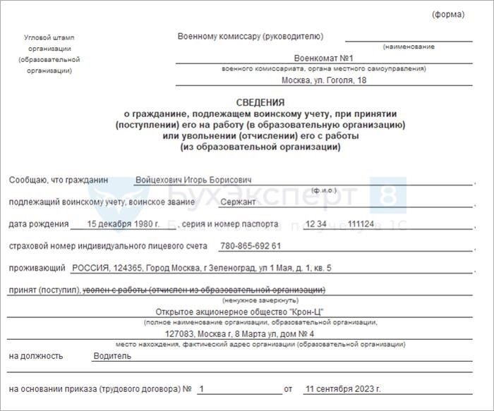 Процесс увольнения сотрудников, состоящих на воинском учете