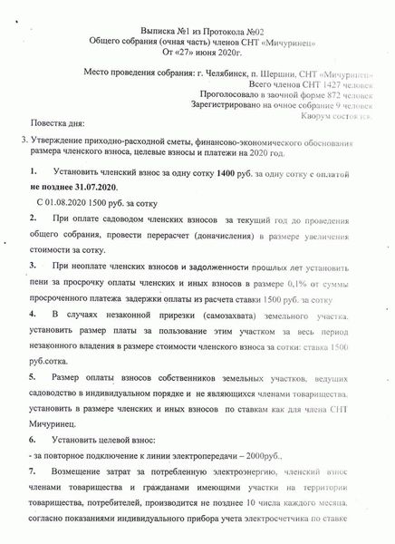 Получение выписки из протокола Общего собрания СНТ