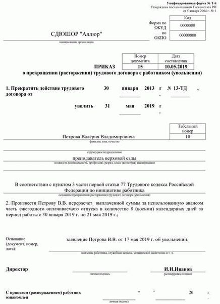 Предоставление отпуска с последующим увольнением