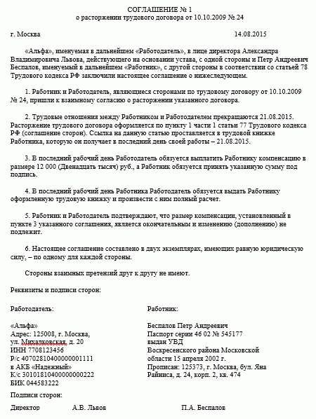 Последствия расторжения контракта по соглашению сторон