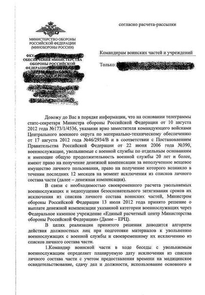 Особенности выплаты денежной компенсации военнослужащим