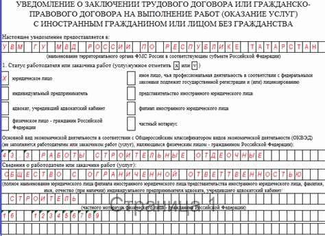 Особенности заполнения бланка уведомления о заключении трудового договора с иностранным гражданином в 2026 г. Правила заполнения формы